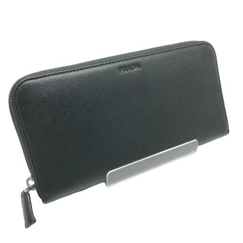 Prada Long Wallet Embossed Logo Black Leather Saffiano Coin Card Holder S